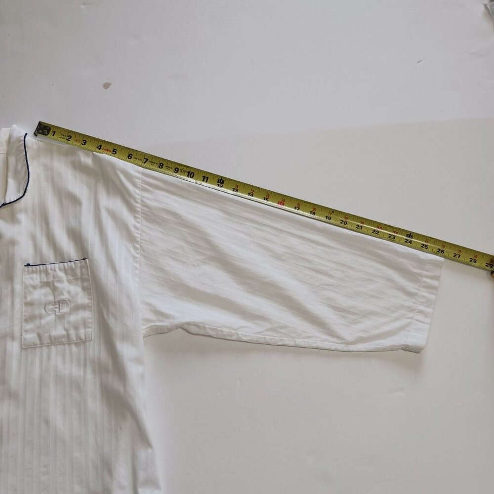 VTG Christian Dior White Striped Pajama Set CD Embroidered Pocket Designer Large - Picture 12 of 14